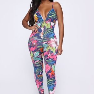 Beach Please Tropical Jumpsuit - Blue/Combo